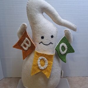 Halloween Felted Wool White Ghost Whimsical Friendly Colorful BOO Banner 12"